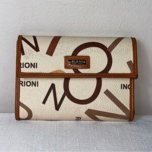 Rioni Italian Monogram Front Fold White & Camel Wallet Designer Style